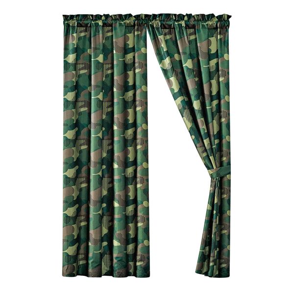 WPM Kids Collection Bedding 4 Piece Military Green Curtain Set with 2 Panel and tiebacks Boys Army Green Desert Camouflage Uniform Design(Camouflage Military)