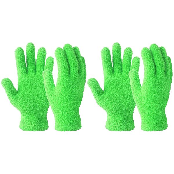 Evridwear Microfiber Dusting Gloves, Dusting Cleaning Glove for Plants, Blinds, Lamps and Small Hard to Reach Corners, 2 Pairs (Green X/XL)