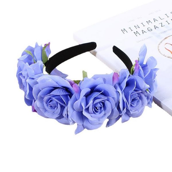 ASTRQLE Mexican Rose Flower Crown Headband Rose Floral Crown Garland Wedding Festival Headband Mexican Headpiece(Blue)