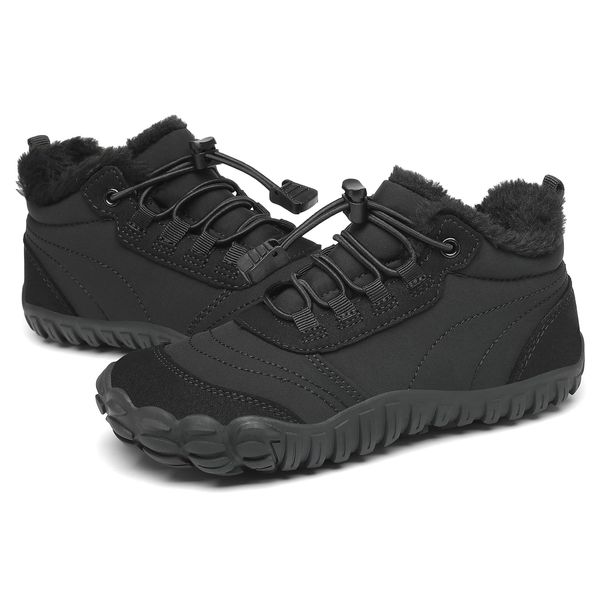 SAGUARO Children's Winter Barefoot Shoes, Winter Shoes, Warm Lined Hiking Shoes, Lightweight, Non-Slip Winter Boots, Size 26-36, black