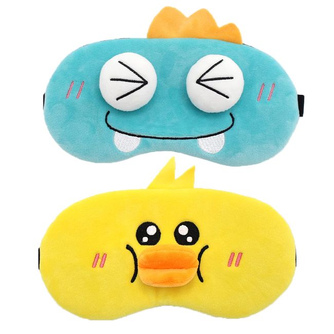 WANGCL 2 Pack Blackout Sleep Eye Mask, Cute Animal Plush Cartoon Eye Mask Soft Fluffy Eyeshade Sleeping Mask Shade Cover Eyepatch for Kids Adult Women Night Nap Travel Deep Sleeping