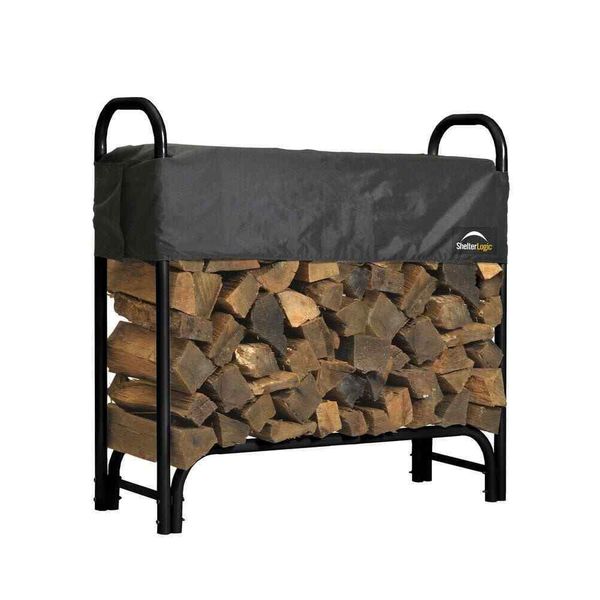 4ft.Hx4ft.Dx1ft.W Firewood Rack w/Black Powder-Coated Finish and 2-Way Adjustabl