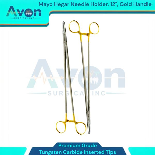 Tungsten Carbide Insert Tipped Mayo Hegar Needle Driver 12" Long Reach - 2 Pack