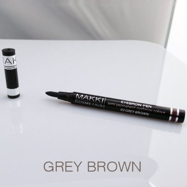 Grey Brown MAKKI SEMI PERMANENT EYEBROW COLOUR PEN LONG STAY SOFT SLANTED TIP COLOURS & SHAPES THE EYE BROWS