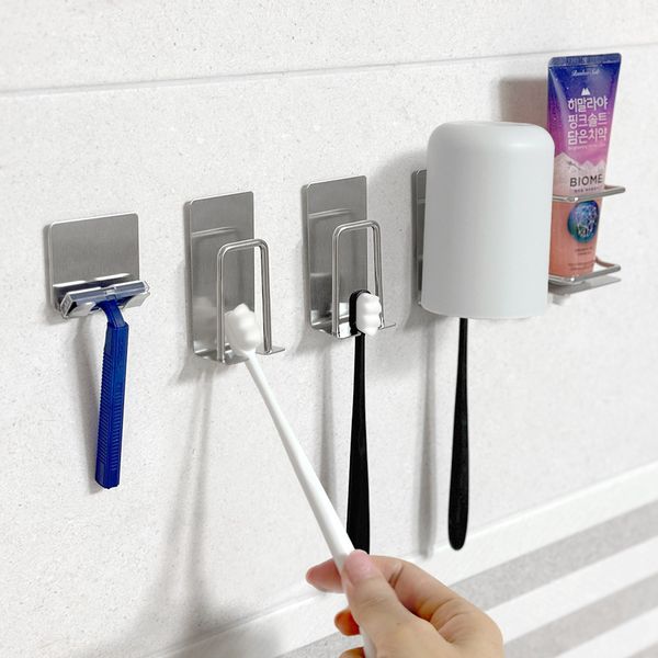 Space Magic Stainless Steel Toothbrush Toothpaste Razor Hanger Bathroom Organizer Set