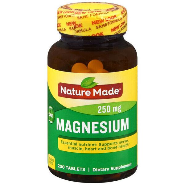 Nature Made Magnesium 250mg, Support Nerve, Heart, and Muscle Function 200 Count