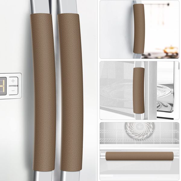 Metonsto Refrigerator Handle Covers, 5 PCS Leather Kitchen Appliance Handle Covers, Keep Your Fridge Microwave Oven Stove Dishwasher Clean, Save Your Time, Trimmable and One Size Fits All (Coffee)