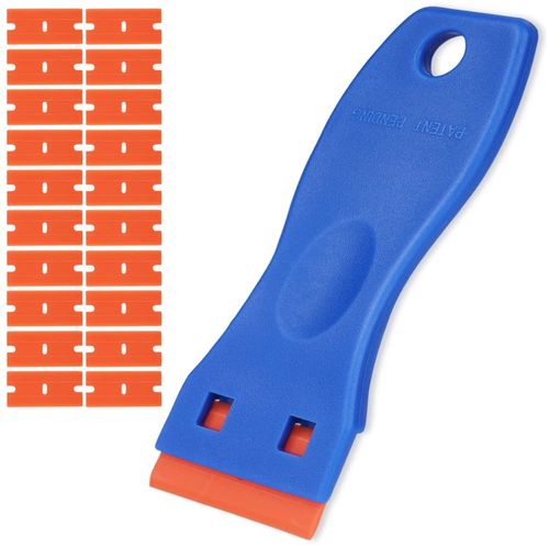 Flintronic Scraper, Mini Plastic Scraper with 20 Plastic Blades, Plastic Spatula, Plastic Scraper for Adhesive Residue Remover, Glue Remover, Gadom Hob Scratches, Glue Remover, Blue