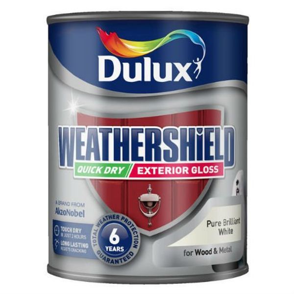 Dulux Weathershield Quick Drying Exterior Gloss Pure Brilliant White 750ml