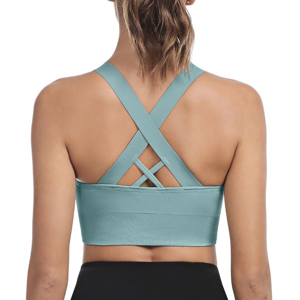 Leversic Sport BH Damen Push up, Sports Bra Ohne Bügel Sport BH Rückenfrei, mit Breiten Trägern für Besseren Halt und Unterstützung, 1pc-Hellblau, M