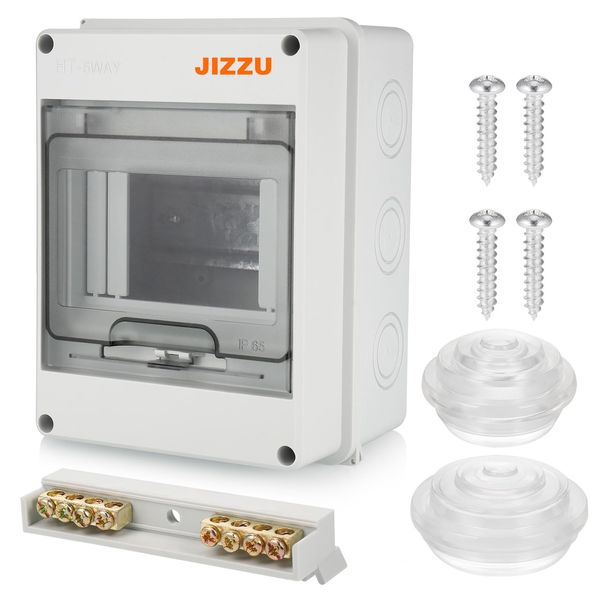 JIZZU DIN Rail Enclosure Box 5 Module - Consumer Unit Box, Surface-mounted Circuit Breaker Distribution Boxes, Fuse Box Damp-proof with Assembly Tool, IP65 Waterproof, for Garden or Outdoor Areas