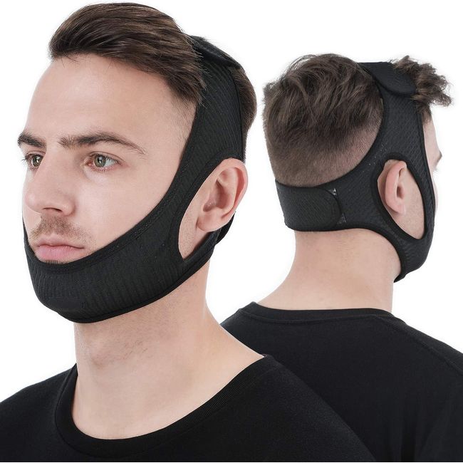 Anti Snore Chin Strap Adjustable and Breathable Head Band for Men Women, Black