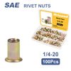 Rivet Nuts,100Pcs 1/4-20 SAE Rivet Nuts,Zinc Plated Carbon Steel Rivet Nut Flat Head Threaded Insert Nutsert