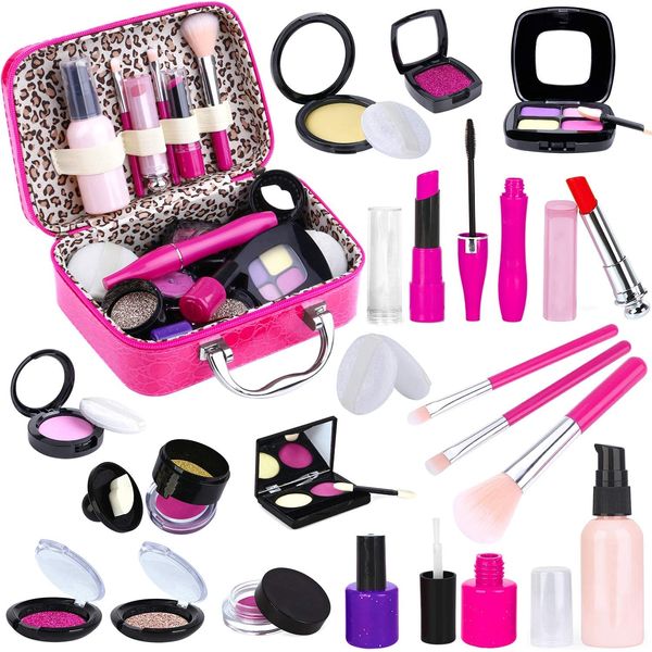 Pretend Play Makeup Kit for Girls,Kids Pretend Play Makeup Sets, Girls Pretend Makeup Set with Cosmetic Bag for Birthday Christmas (Not Real Makeup)