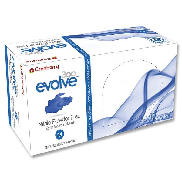 Cranberry USA Evolve Nitrile Powder Free Exam Gloves, 2.0 mil, Small, 300 Count, blue