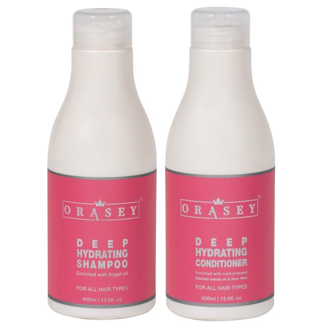 Orasey SET tief Feuchtigkeits Conditioner & Shampoo 2x 400 ml - Angereichert mit kaltgepresstes Baobab Samen Öl & Arganöl, Aloe Vera - Parabenen Frei, Sulfate Frei, Für alle Haartypen