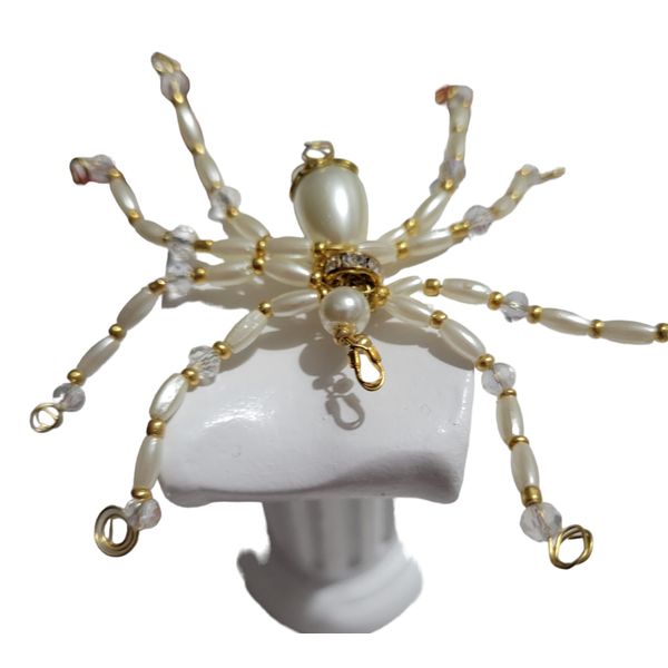Beaded Spider.  Spider.  Spider Ornament. Gold and Ivory