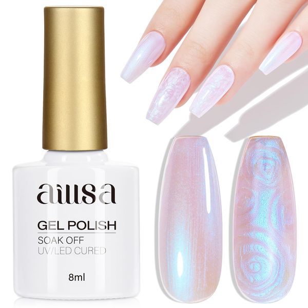 AILLSA Pearl Gel Nail Polish Chrome Mermaid Gel Polish Aurora Iridescent Shimmer Pearlescent Shell Soak Off U V Gel Nail Polish Glazed Donut for Manicure Salon DIY & Holiday Gifts 0.27Fl Oz GE13