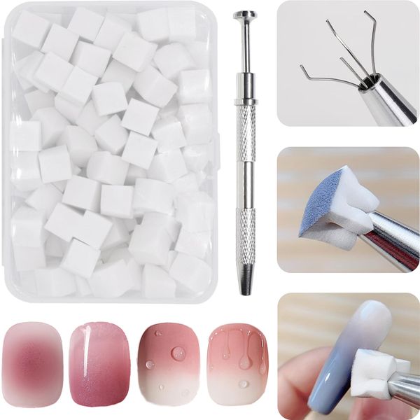 100 Stück Nail Art Schwamm mit Metallgreifer, Sponge Brush Applikator, Sponge Nagel Pinsel, Nageldesign Zubehör Schwammpinsel, Verwendet, um eine Vielzahl von Gradient Nail Art Patterns zu Erstellen