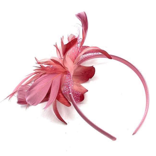 Feather Aliceband Headband Fascinator Ladies Hair Piece Weddings, Races, Ascot, Christening (Pink)