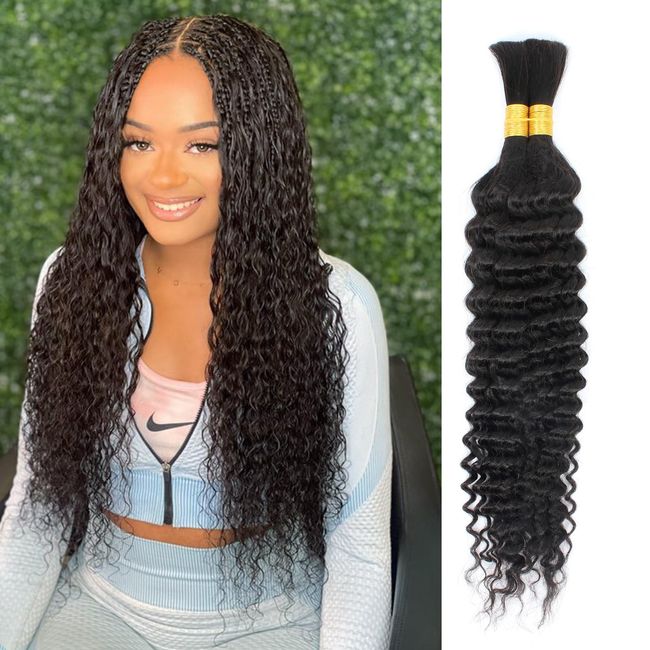 Kapelli Hair Deep Wave Bulk Human Hair For Braiding No Weft (1 Pack-2 Bundles-100g) 100% Unprocessed Brazilian Virgin Human Hair Extensions Micro Braiding Human Hair Natural Black Color 22 Inch