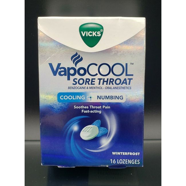 Vicks VapoCool Sore Throat Cooling + Numbing Lozenges Winterfrost 16 ct.