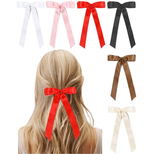 Hair Bows for Women Coquette Bow Girls Hair Bow Clips Satin Ribbon Bows for Hair Cute Hair Accessories for Women Short Hair, Silky Hair Ribbon Bow Clips 6PCS