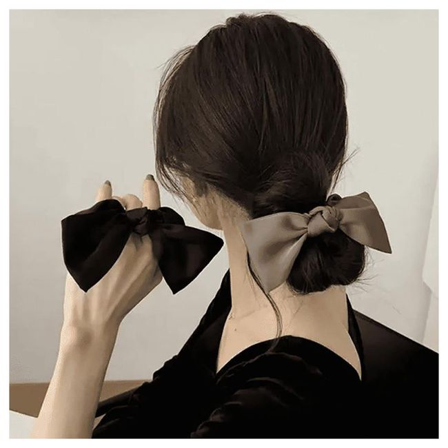 Inilbran Boho Seide Haar Bogen Seil Scrunchies Schwarz Seidig Bogen Haarband Haarbänder Vintage Elastische Haare Binden Seile Französisch Bowknot Pferdeschwanz Scrunchy Haarbänder Haarschmuck