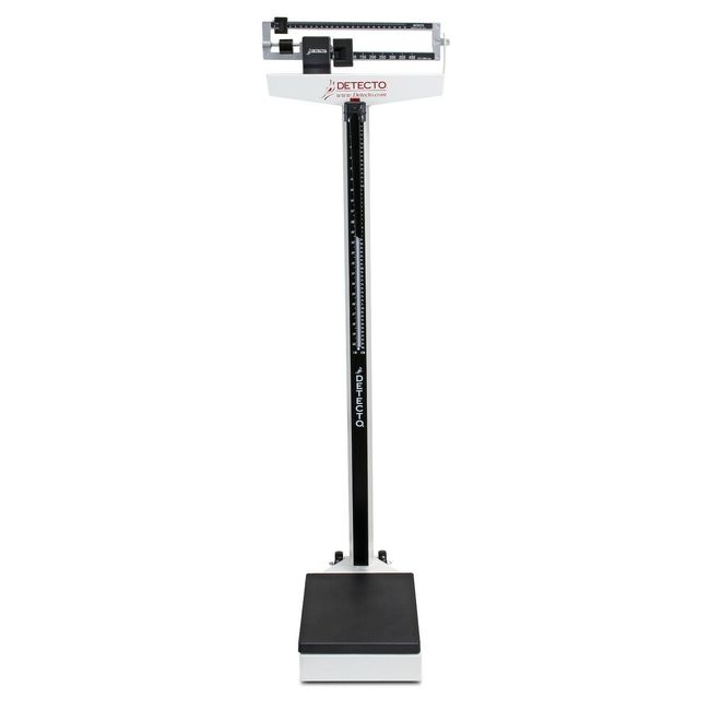 Detecto 438 Weigh Beam Eye-Level Physician Scale, Height Rod, Wheels 400lb x 4oz