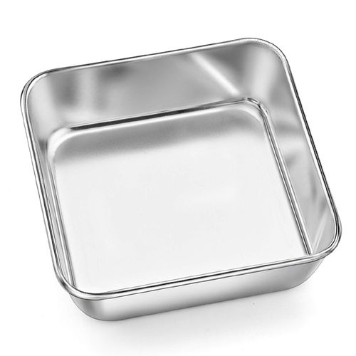 P&P CHEF Square Baking Cake Pans, Small Stainless Steel Lasagna Brownie Pan For Birthday Cake Bread Pie, Non-toxic & Durable, Smooth Rim & Leakproof, Oven & Dishwasher Safe, 6 Inch & 1 Pcs