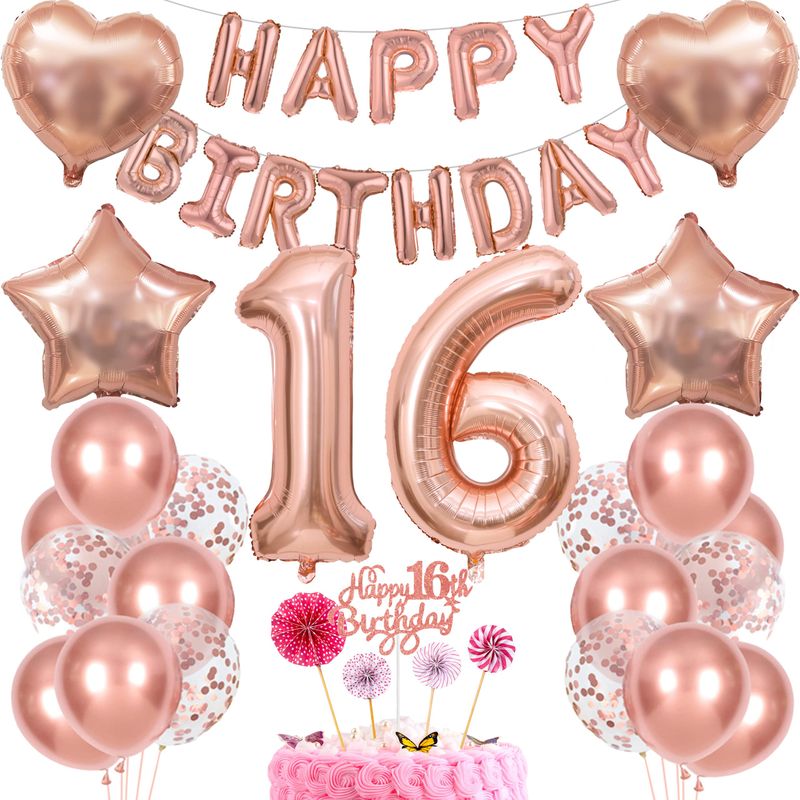 16th Birthday Table Runner For Girls Her Rose Gold Happy 16th Birthday Table Runner 16 Years Old Celebration Party Decorations Non-Slip Dining Table Linen Cover Cloth Decor, 72 Inches Long