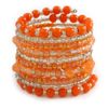 Avalaya Wide Coiled Ceramic, Glass Bead Bracelet (Orange, Transparent) - Adjustable