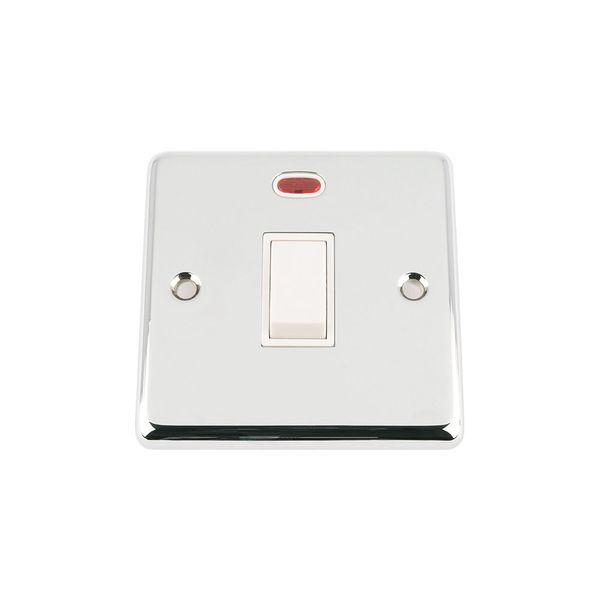 20 A Double Pole Classic Chrome Polished White Insert Plastic Rocker Switch with Neon Indicator