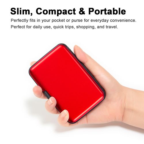 Kaabao Credit Card Holder, Metal Card Wallet for Women Men, Slim ID Card Holders RFID Blocking Protector Sleeves Aluminum Business Hard Case (Red)