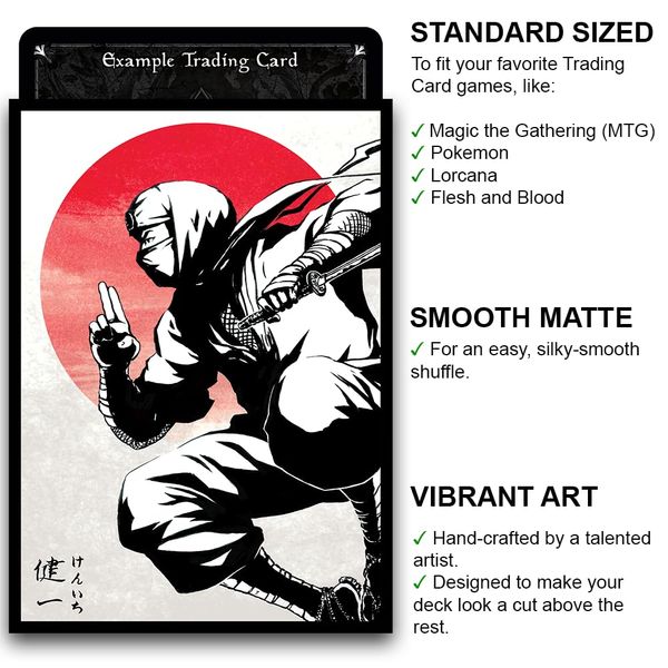 Fantasy North - Kenichi - Shadow Clan Ninja - 100 Smooth Matte TCG Trading Card Sleeves - Black Border - Fits Magic MTG Commander Pokemon and Other Card Games - Playing Card Sleeves