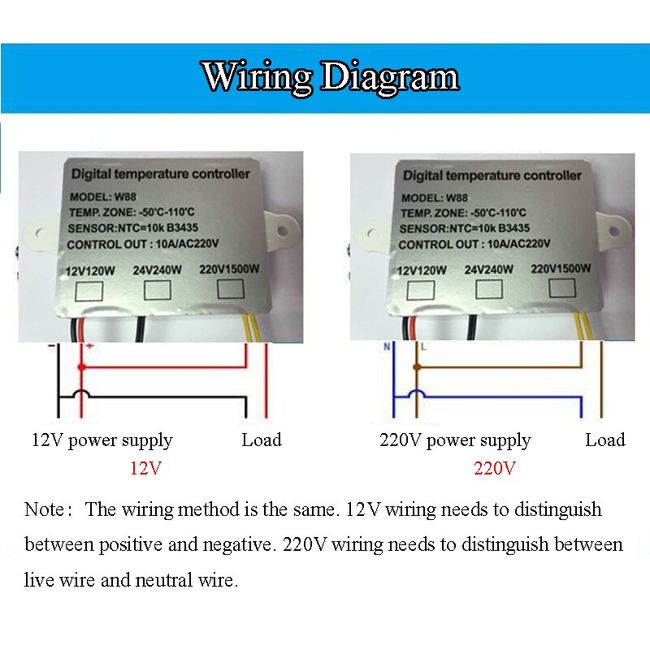 W88 12V/220V 10A Digital LED Temperature Controller Thermostat Control  Switch Senso W1411