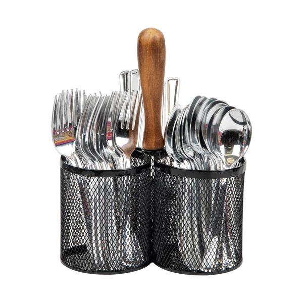 Mind Reader Utensil Holder, Silverware Organizer, Caddy, Cutlery Holder, Kitchen, Metal Mesh, 7.5"L x 7.5"W x 9.75"H, Black