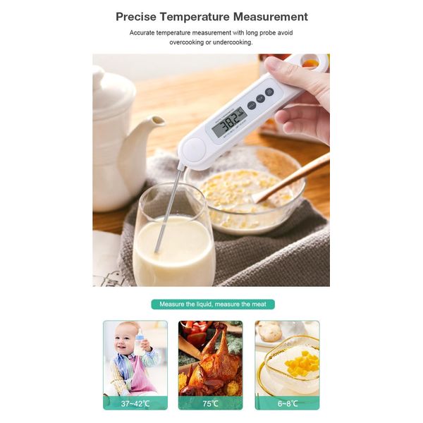 Digital Cooking Food Thermometer Instant Read Food Home Brewing Thermometer for Oven Kitchen Smoker Grill BBQ Milk Jam Temperature Probe (White)