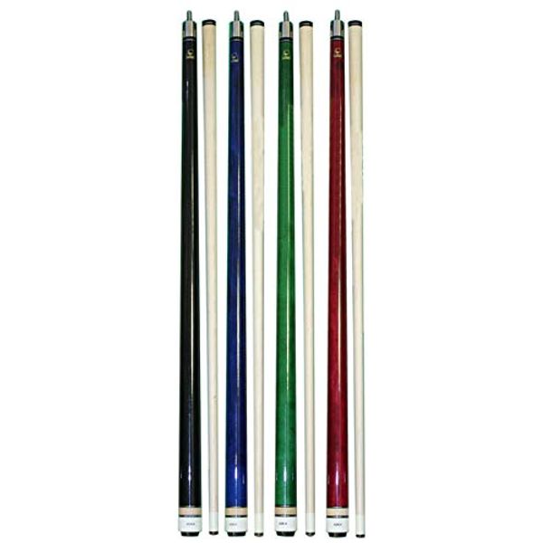 ASKA Set of Wrapless 2-Piece Billiard Pool Cues L3, 58" Hard Rock Canadian Maple, 13mm Hard Le Pro Tip, Mixed Weights and Colors (Set of 4 Sticks)