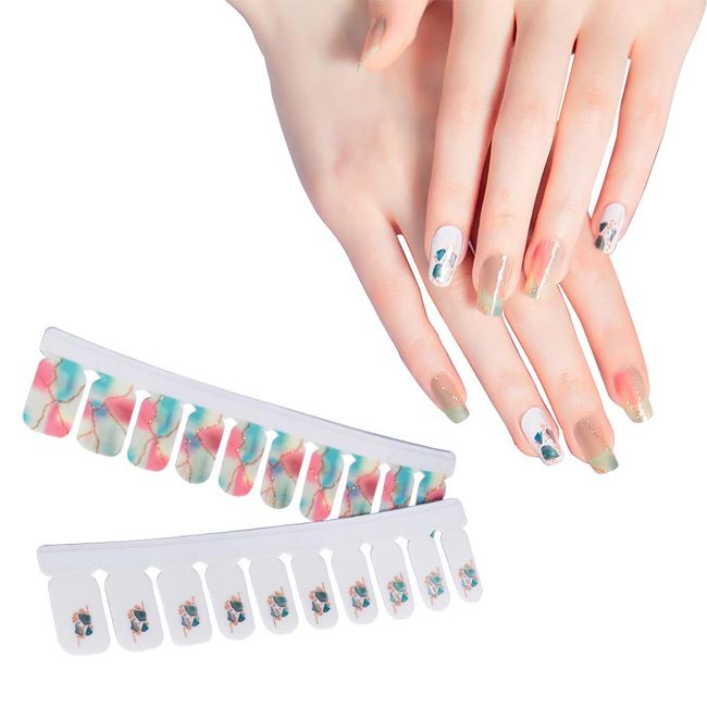 HERAXI Nail Stickers, 20 Pieces, Nail File Included, Nail Stickers, Nail Art, Glossy, Damage-Free, South Korea, Easy, Popular, Cute, Fashionable, High Grade Women, Beginners, Gel Nail Stickers