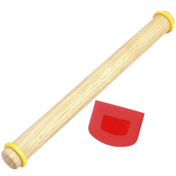 Kai KAI DL6311 Scraper Embossed Red Rolling Pin Set with Ring, Made in Japan