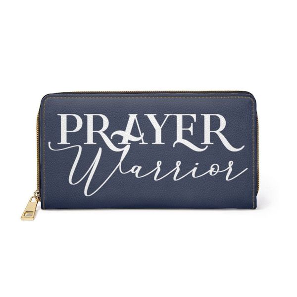 Womens Wallet, Zip Purse, Dark Blue & White Prayer Warrior - One size