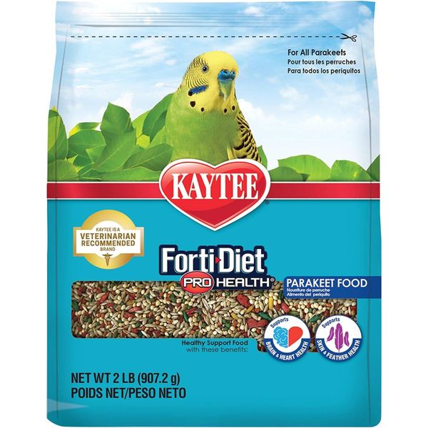 Kaytee Forti-Diet Pro Health Parakeet Food 2lb Bird Food, Parakeet Seed Mix Diet