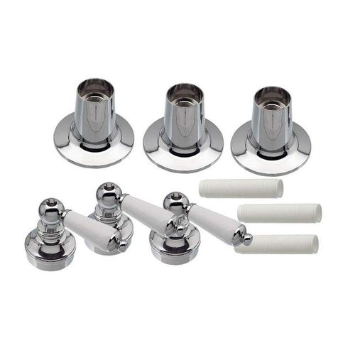 Thrifco Plumbing 9400006 Tub/Shower 3-Handle Remodeling Trim Kit for Price Pfister - Porcelain Lever Handle, with Flange and Nipples - (Hot/Cold/Div) Replaces Danco 39695