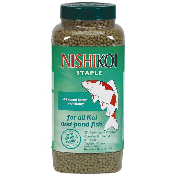 Nishikoi. Pond Staple Floating Fish Food Feed Koi Diet Health Growth Pellets (Staple Medium 1125g Jar)