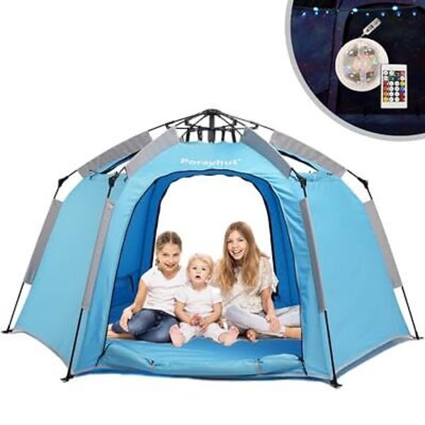 Portable Hexagon Kids Play Tent with LED Strip Lights Indoor Children Play House