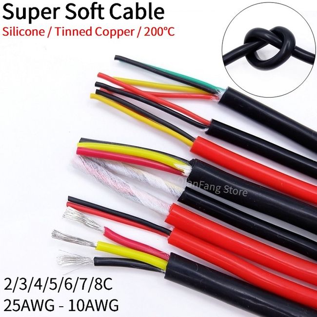 2M/5M High Temperature Resistant Silicone Wire 300°C Soft Copper Cable  Fiberglass Braided Insulated Warm Floor Heat Element Line