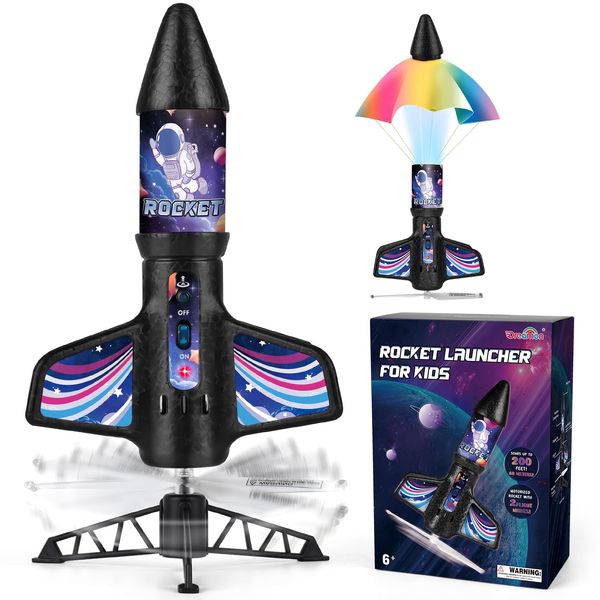 Dreamon Rocket Launcher for Kids with Parachute LED Light, Motorized Rechargeable Space Toys for Children, Self-Launching Air Rocket Toys Outdoor Garden Toys for Kids 6 7 8 9 10 Year Old