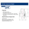 Midline Valve 587DB034 PVC Compression x Male Adapter Pipe Fitting; 3/4 in.; White Plastic