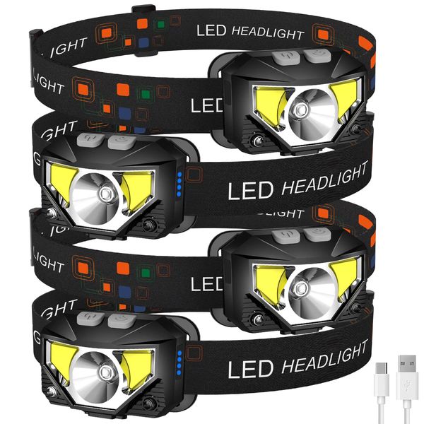 LHKNL Headlamp Flashlight, 4-Pack 1200 Lumen Ultra-Light Bright LED Rechargeable Headlight with White Red Light,Waterproof Motion Sensor Head Lamp,8 Mode for Outdoor Camping Running Cycling Fishing